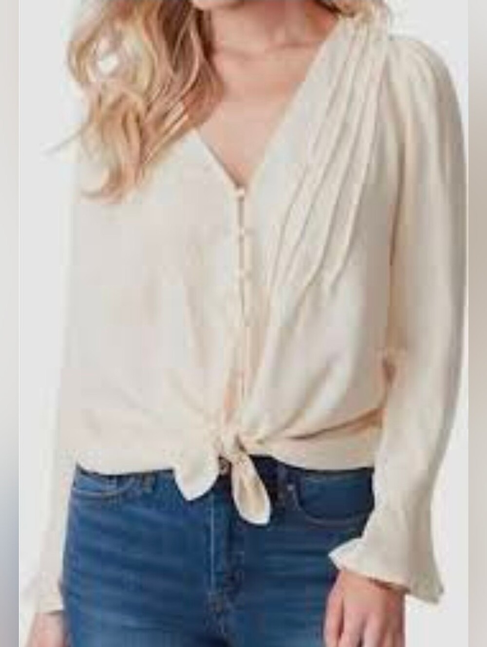 Jessica Simpson Cream V-Neck Pleated Button Blouse